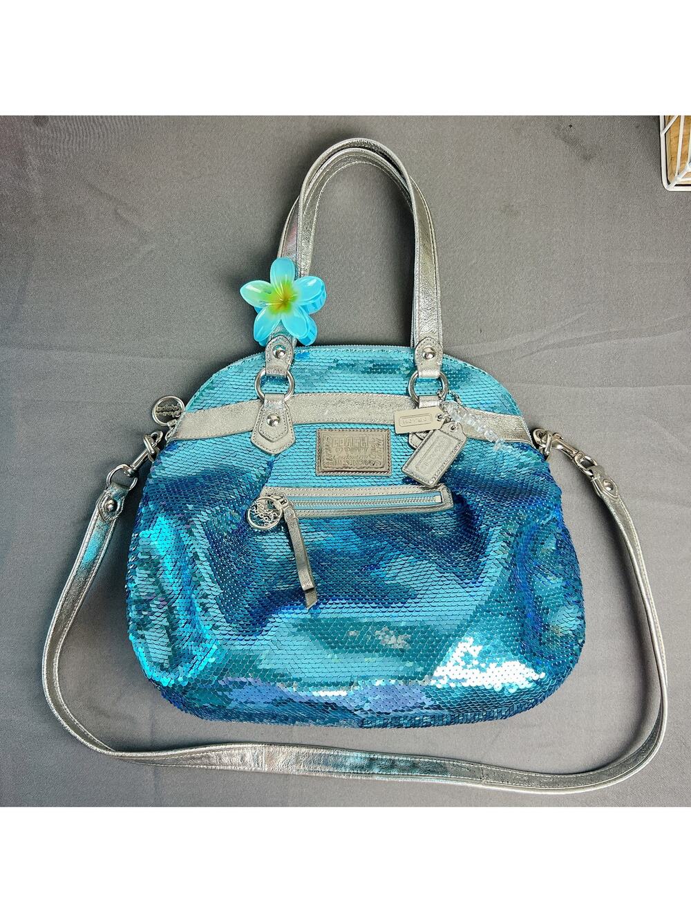 Coach Rare Poppy Blue Sequin Spotlight Tote Bag 16303